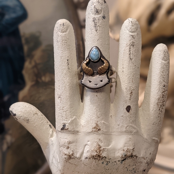 Sterling Silver Demon Kitty Larimar Ring - Picture 4 of 5